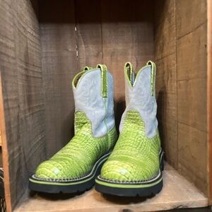 Ariat Lime Green and Light Gray Western Ankle Boots